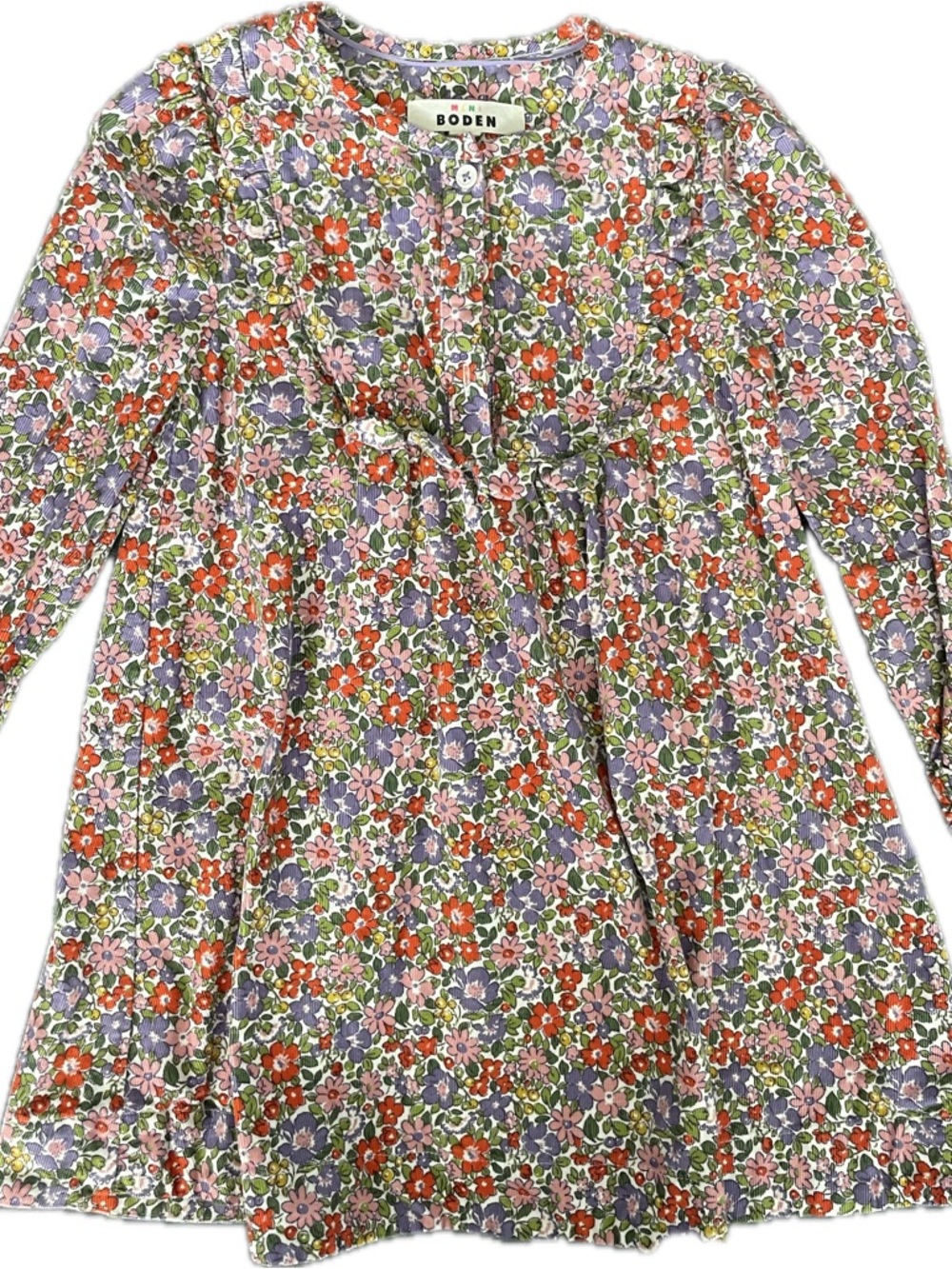 Mini Boden Floral Button-Front Dress in Purple, Pink & Red